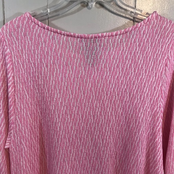 Chelsea & Theodore Pink White Knit Relaxed Fit Long Sleeve Casual Sweater - Picture 7 of 7